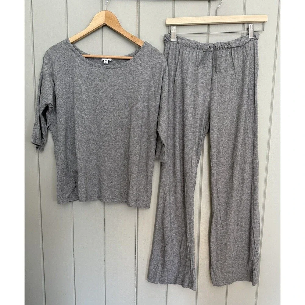 Cuyana Women's Lounge 2 Piece Set Top & Pants Heather Gray Pima Cotton Modal - Picture 1 of 7